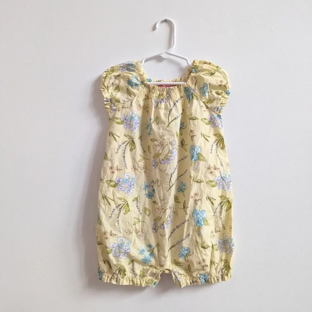 Vtg Gymboree Bubble Romper 2T Girls Yellow Floral Dainty Cottagecore